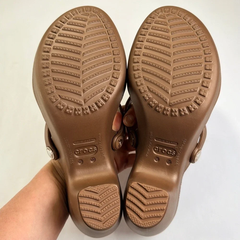NEW Crocs Cyprus Heel Sandal Women 10 Bronze Metallic Strappy Rare Retro Comfort